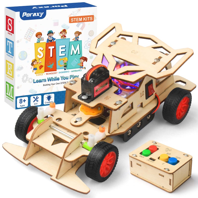 Poraxy STEM Kits for Kids Age 8-10 Toys for Boys Age 8-12 Building Remote Control Model Car Wooden 3D Puzzles 8-13 Teenage Science Projects  Birthday Gifts for 8 9 10 11 12 13 Year Old Teen Boys Girls - Image 1